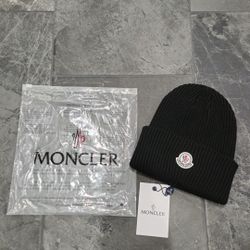 Black Moncler Wool Beanie Hat Unisex style