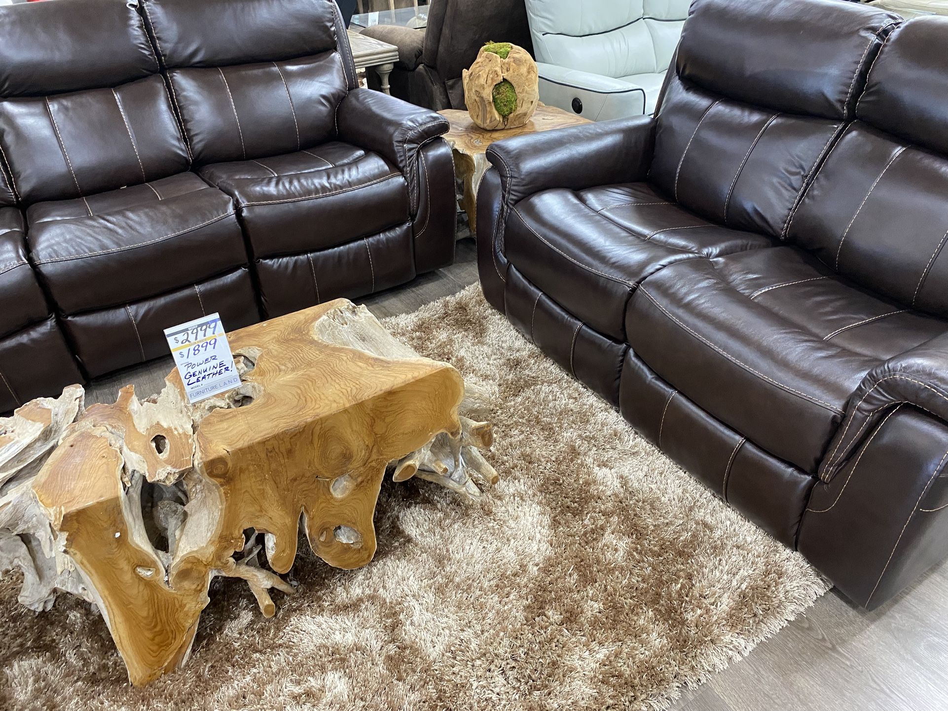 Power Leather Reclining Sofa And Loveseat Set $1200 OFF