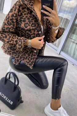 Trendy leopard print denim jacket