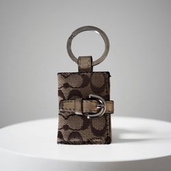 Vintage Coach Picture Frame Signature Brown Snap Buckle Y2K Keychain Dual Photo 