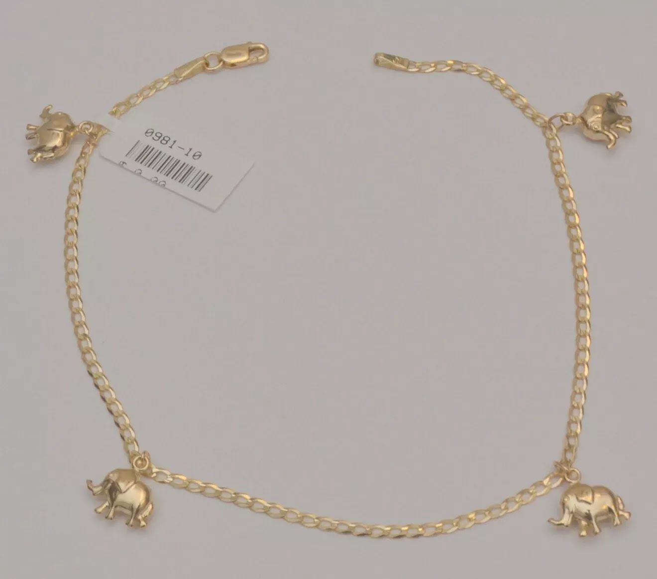 gold bracelet 14k women yellow elephant anklet curb link chain 10 inches