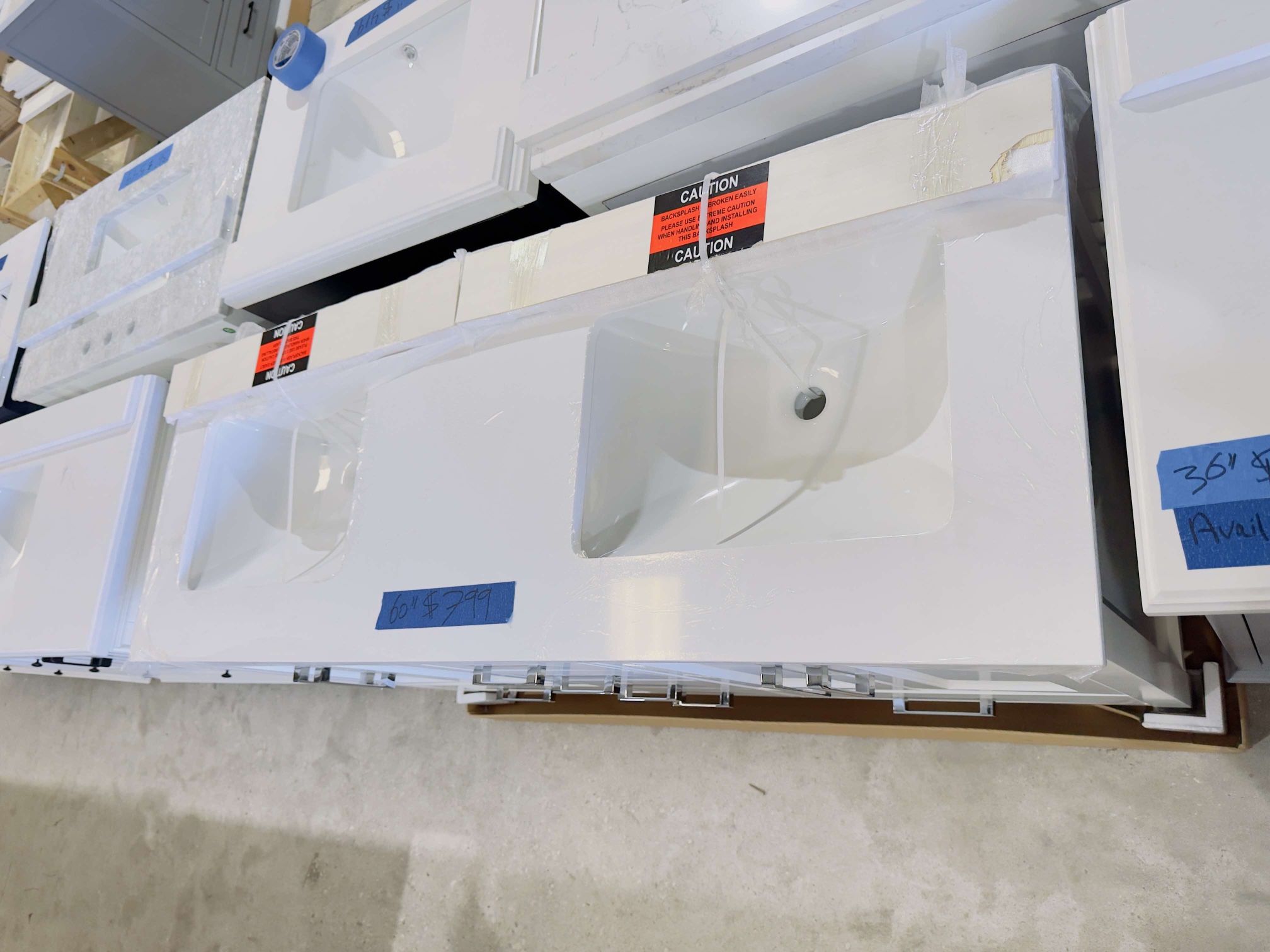 Brand New Bathroom Vanity 60” in White, double sink soft close solid wood with marble top in white $799