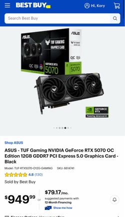 ASUS TUF Gaming GeForce RTX 5070 OC 12GB GPU