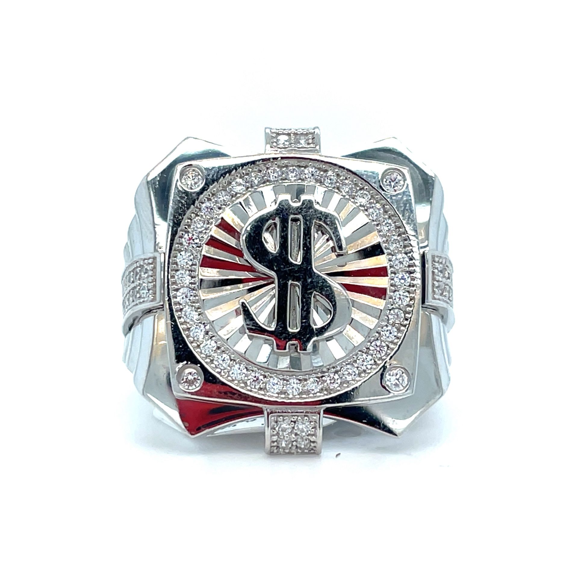 925 Sterling Silver CZ Dollar Sign Ring 8.40g Size 10 198514/8