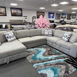 Gray Sofa Sectional w/ Pull-out Sleeper & Storage In Chaise 🇺🇸4th Of July Sale🇺🇸