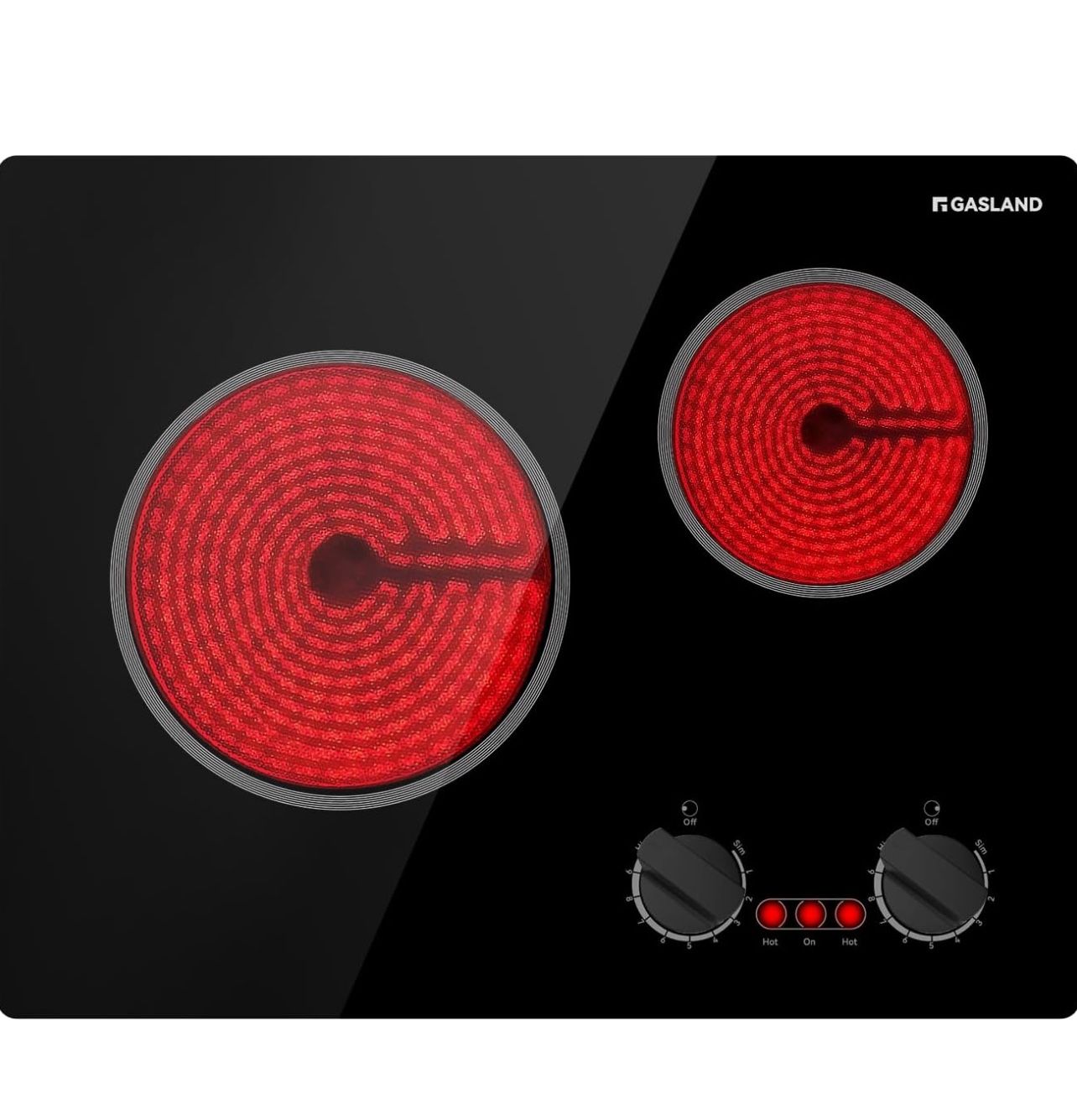 Apartment Electric Cooktop 2 Burners, 21 Inch Built in Radiant Glass Stove Top, UL Certified, 3700W Ceramic Electric Stovetop, 9 Heating Levels, Knobs