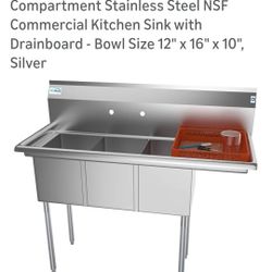 3  Compartment NSF commercial kitchen sink with drain board