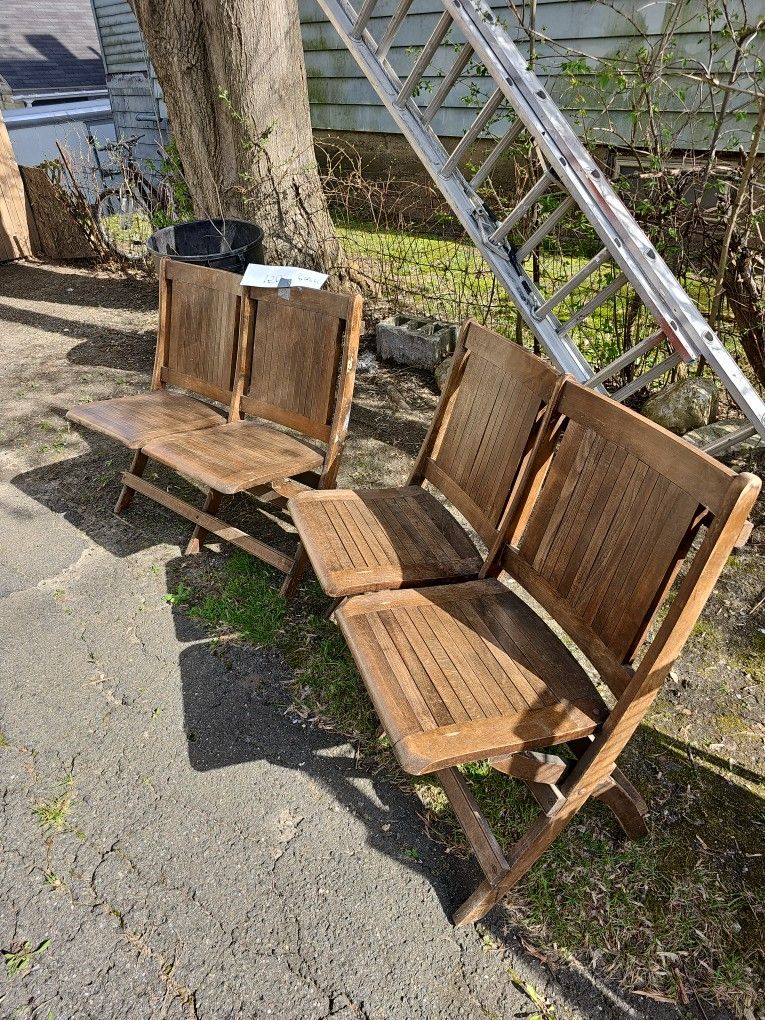 Old Wooden Double Seat Folding Chairs