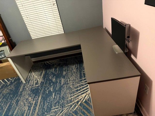Large Gray L Shaped Office Desk
