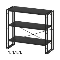 HCHQHS Bookshelf, 3-Tier Industrial Bookcase, Black Open Book Shelf, Freestanding Horizontal Bookshelves with Metal Frame  “Free assembly available up