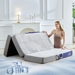Lansteen Cooling Foldable Mattress, 6 Inch Memory Foam Mattress/Topper with Cold Breathable Effect, Trifold Mattress for Murphy Bed, Portable Folding 
