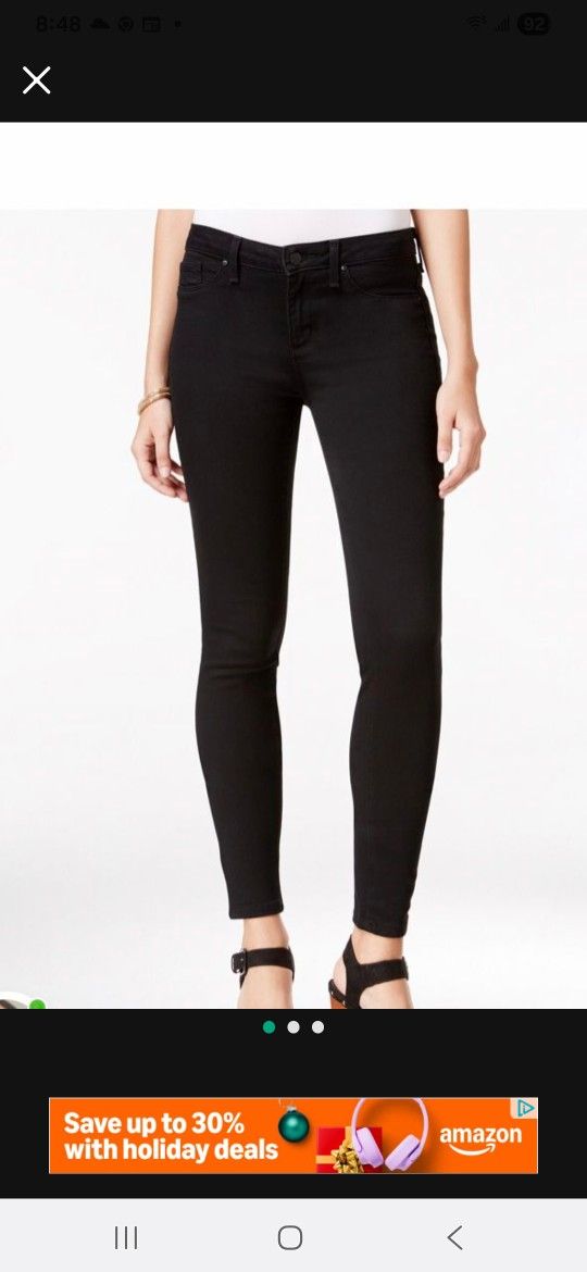 NEW Jessica Simpson Skinny Leg Mid Rise Coated Denim Black Long Pants Size 6 / Waist 28”