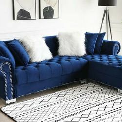 Royal Velvet RAF Sectional Blue Sofa 
