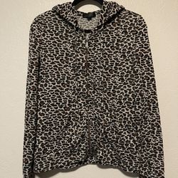 Iris, Women’s Brown Cheetah Print Zipper Hooded  With Pockets Jacket, Size L