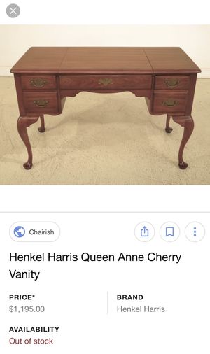 Henkel Harris Solid Black Cherry Vanity Desk And Chair For Sale