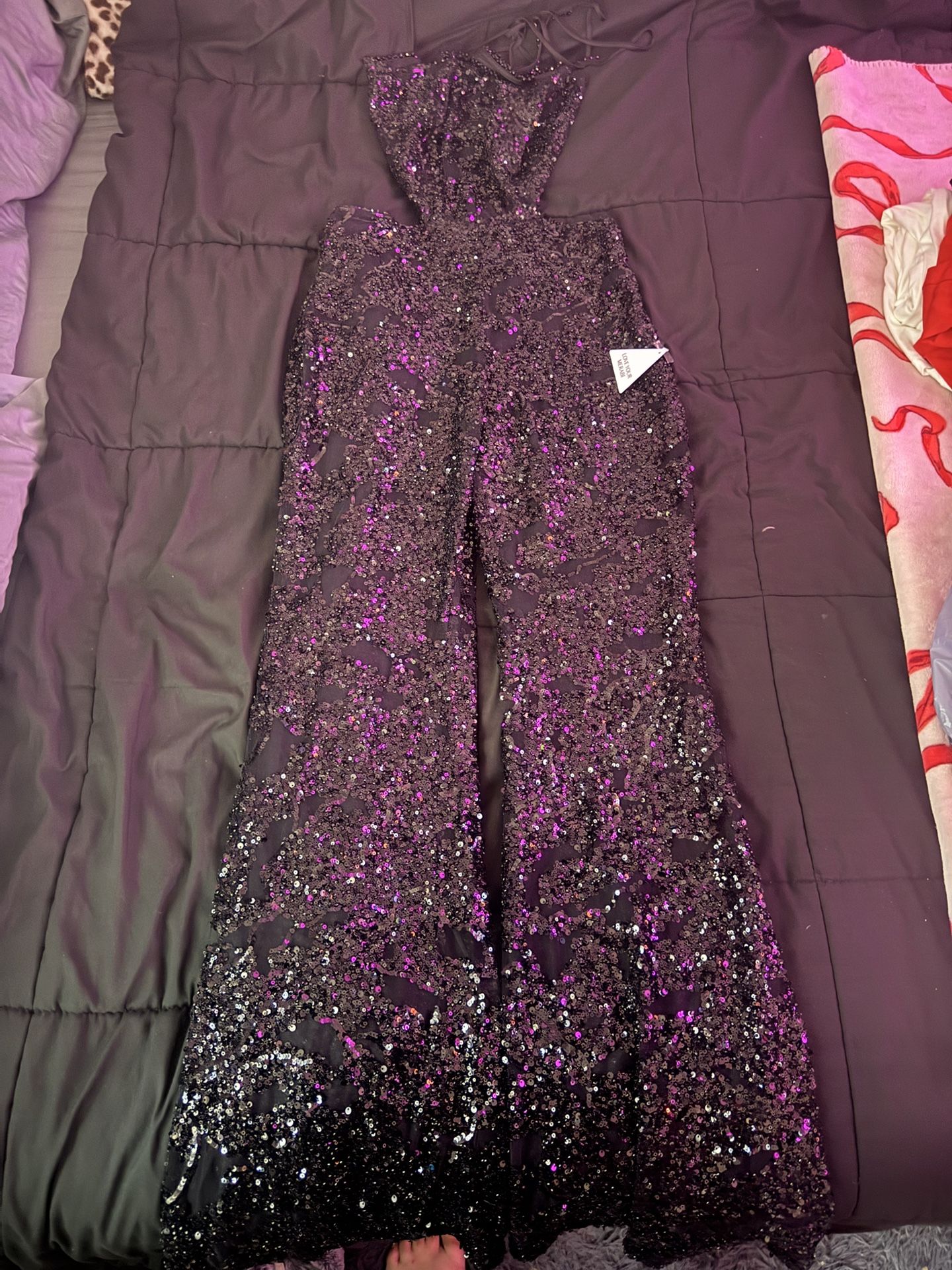Black Wide Leg Sequin Jumpsuit