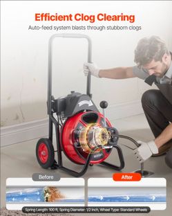 VEVOR Drain Cleaner Machine 100 FT x 1/2 Inch, Auto Feed Sewer Snake Auger