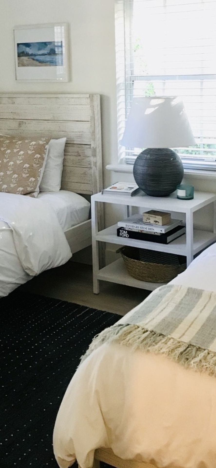 2 Twin Bed Frames, Mattresses, Nightstand, Lamp And Twin Quilts