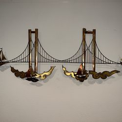 Nautical Themed Bridge/Sailboats Metal 3D Wall Sculpture
