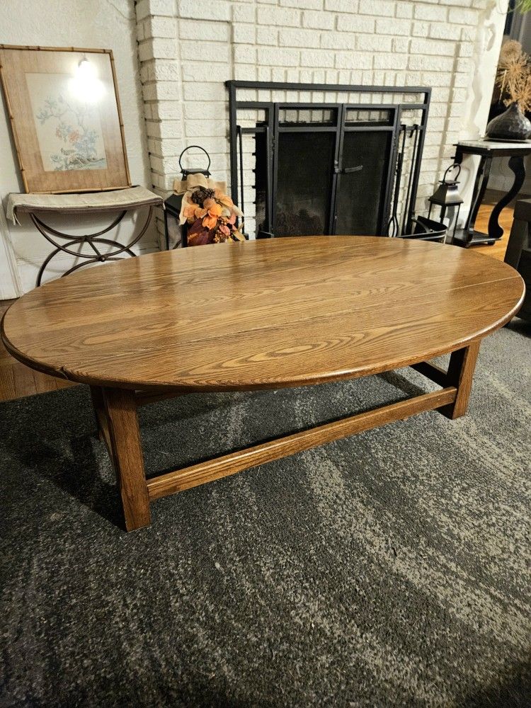 Oval Solid Wood Oak Drop Leaf Coffee Table Made By Pennsylvania House Furniture
