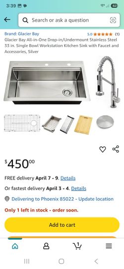 Sink with Faucet and Accessories, Silver