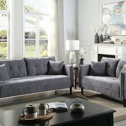 Brand New Dark Grey Contemporary Style Sofa & Loveseat 
