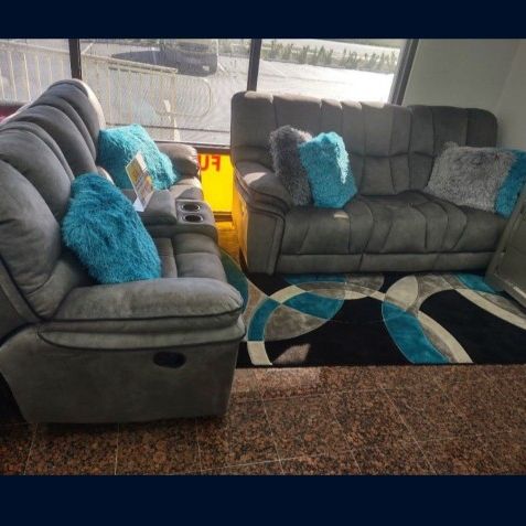 *Weekend Special*---Barcelona Cozy Gray Fabric Reclining 3 Piece Sets---Delivery And Easy Financing Available💪