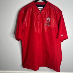 Anaheim Angels Short Sleeve Windbreaker Mens Large Red Majestic Authentic MLB