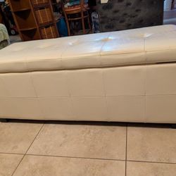 White faux leather bench