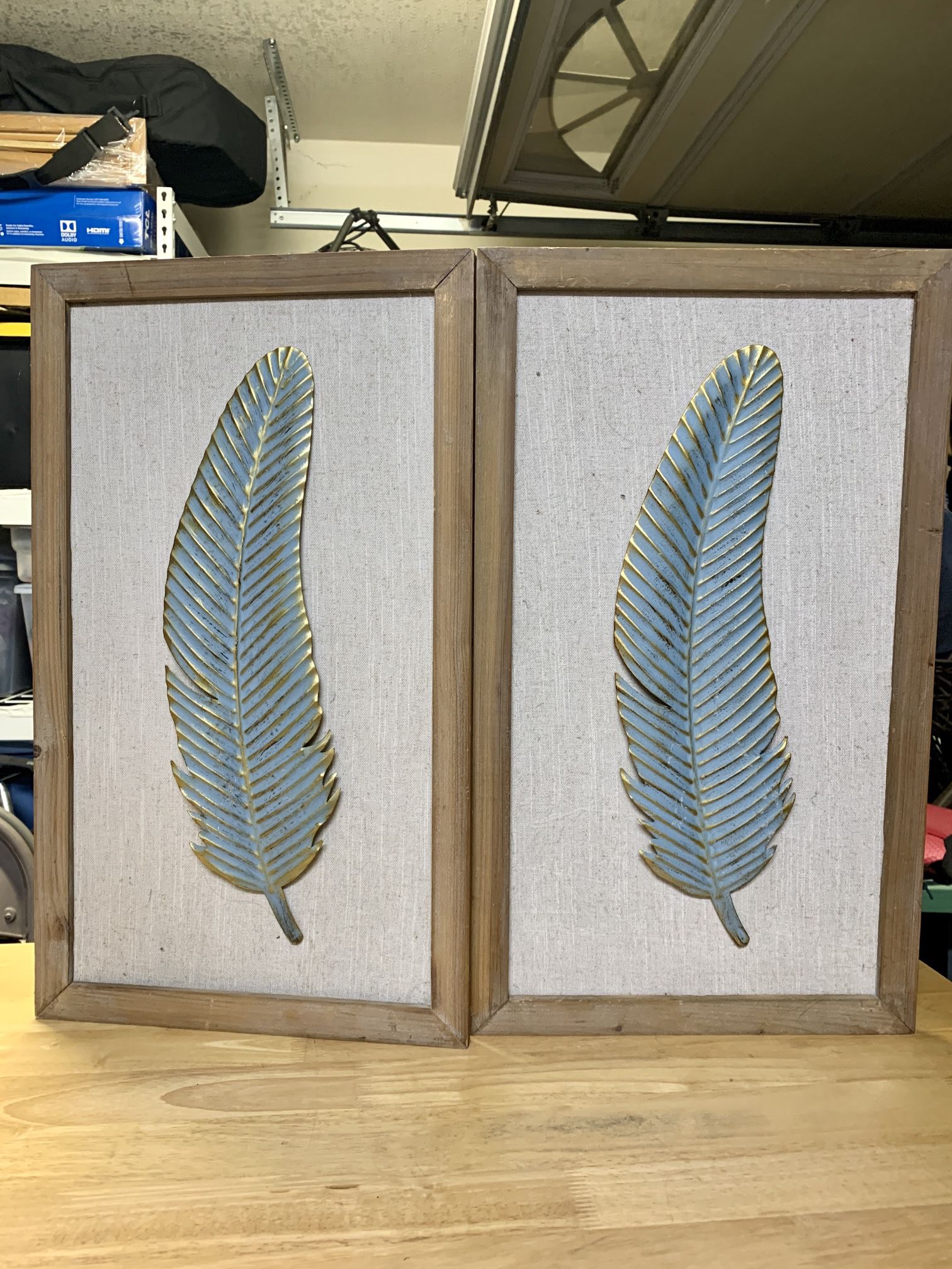 Metal Leaf And Burlap Two Piece Wall Art Set
