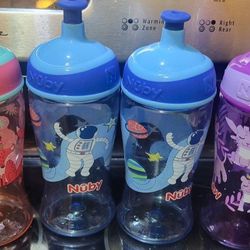 Four Nuby Pop Up Sippy Water Bottle Cups

