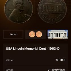 USA Lincoln Memorial Cent Award 1963 D VF