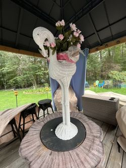 Vintage 40” H Wicker Swan Planter Ex Cond