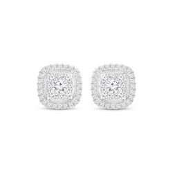 Multi-Diamond Cushion Frame Stud Earrings 1/2 ct tw 14K White Gold