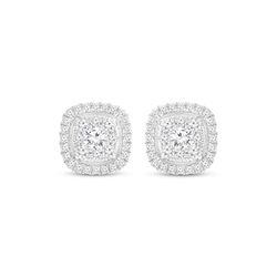 Multi-Diamond Cushion Frame Stud Earrings 1/2 ct tw 14K White Gold