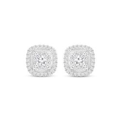 Multi-Diamond Cushion Frame Stud Earrings 1/2 ct tw 14K White Gold