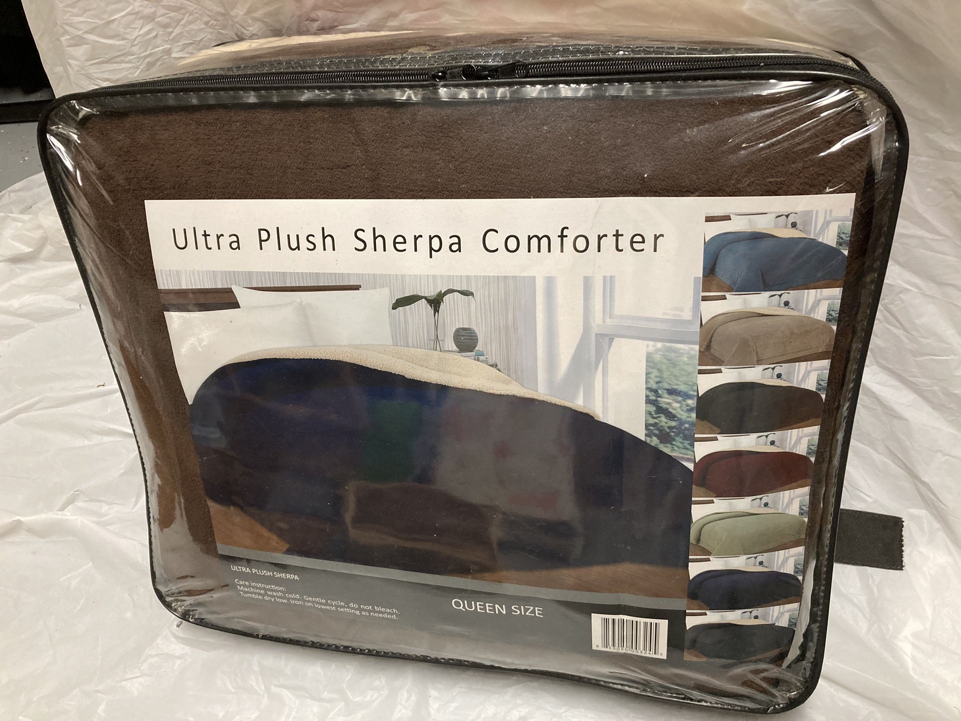 BROWN NATURAL SHERPA QUEEN SZ COMFORTER BLANKET PLUSH NEW