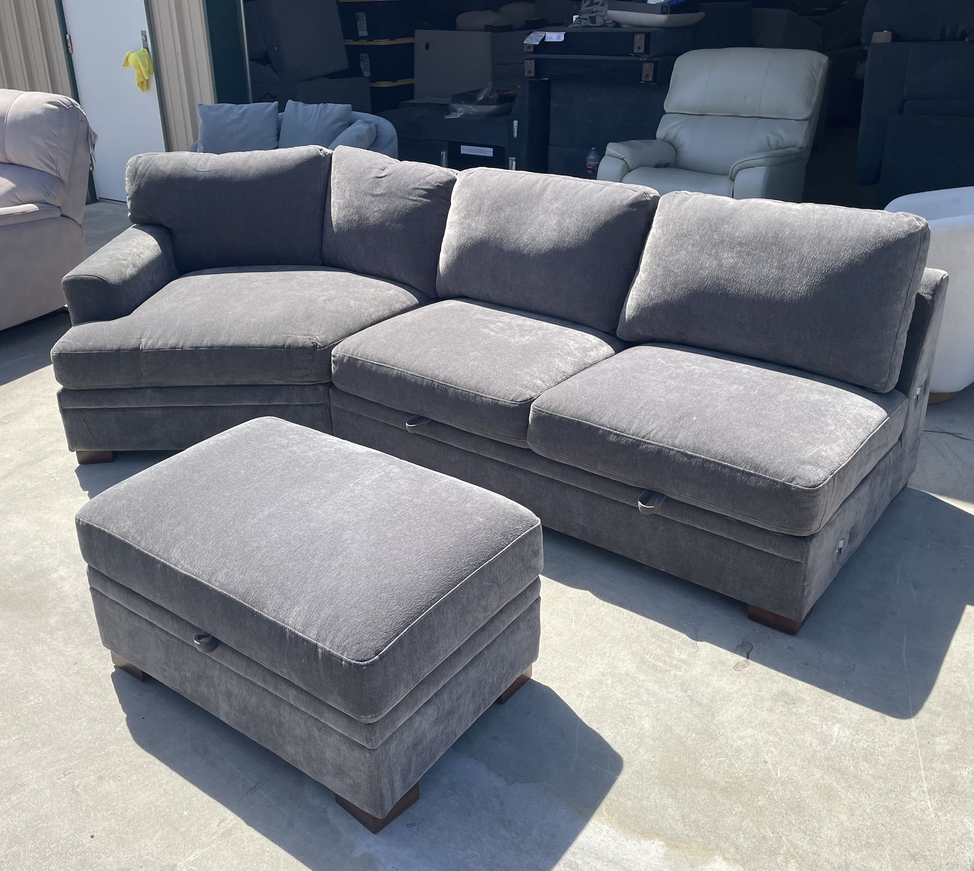 FABRIC SECTIONAL WITH STORAGE SEATS & OTTOMAN