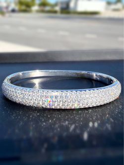 18k Solid White Gold Pave 4.25CTW Natural Diamond Bangle bracelet Unisex 6.75” 7.5mm