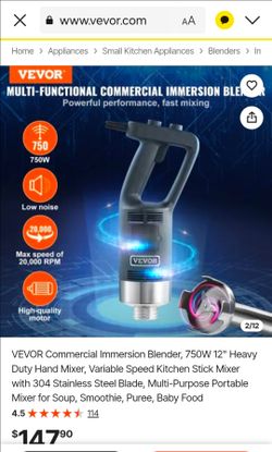 VEVOR Commercial Immersion Blender, 750W 12" Heavy Duty Hand Mixer, Variable Speed Kitchen Stick Mixer with 304 Stainless Steel Blade, Multi-Purpose P
