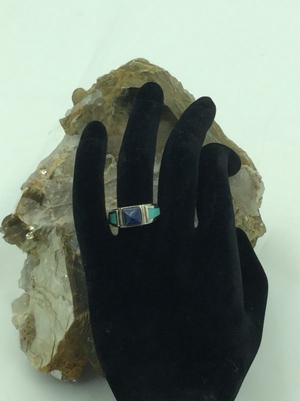 925 STER Silver Turquoise & Lapis Ring 5