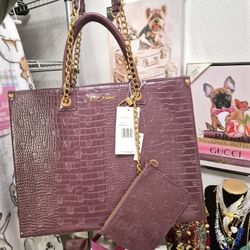 Nwt BETSEY JOHNSON skull Twofer Purple Croc-Embossed 
