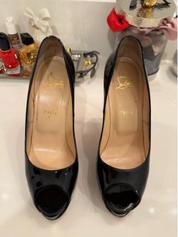 Christian Louboutin Black Patent Peep Toe Platform Pumps 110mm Heels