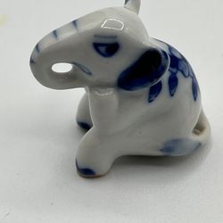 Vintage Blue And White Porcelain Elephant Miniature Figurine 