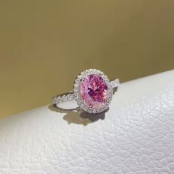 Brand New 2ct Pink Moissanite S925 Sterling Silver Ring Various Sizes, Pass Tester