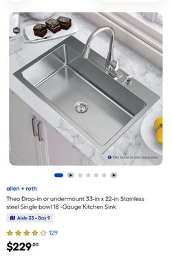Theo Drop-in or undermount 55-in x 22-in Stainless steel Single bowl 18 - Gauge Kitchen Sink