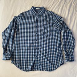 Tommy Bahama Long Sleeve Blue Textured Plaid Cotton Button Shirt Men’s L