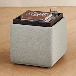 mopio Levi Storage Ottoman with Reversible Tray, Modern Square Chest Coffee Table, Upholstered Cube Sitting Foot Stools Ottoman for Living Room, Bedro