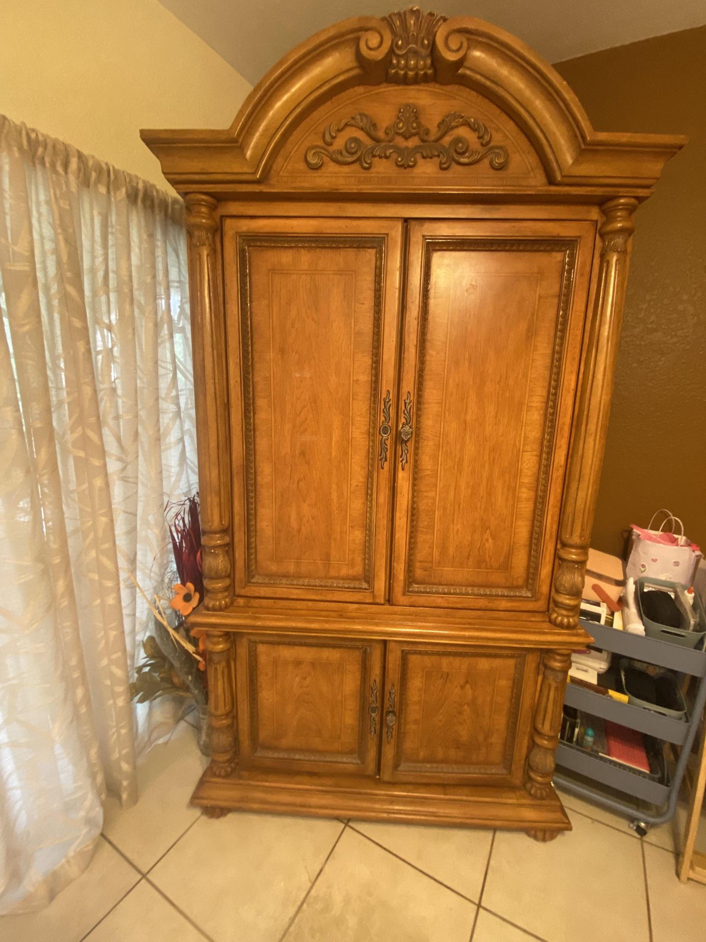 Very Tall And Large Wooden TV Entertainment Center And Storage Cabinet