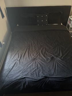Black Upholstered Bed Frame with Headboard
